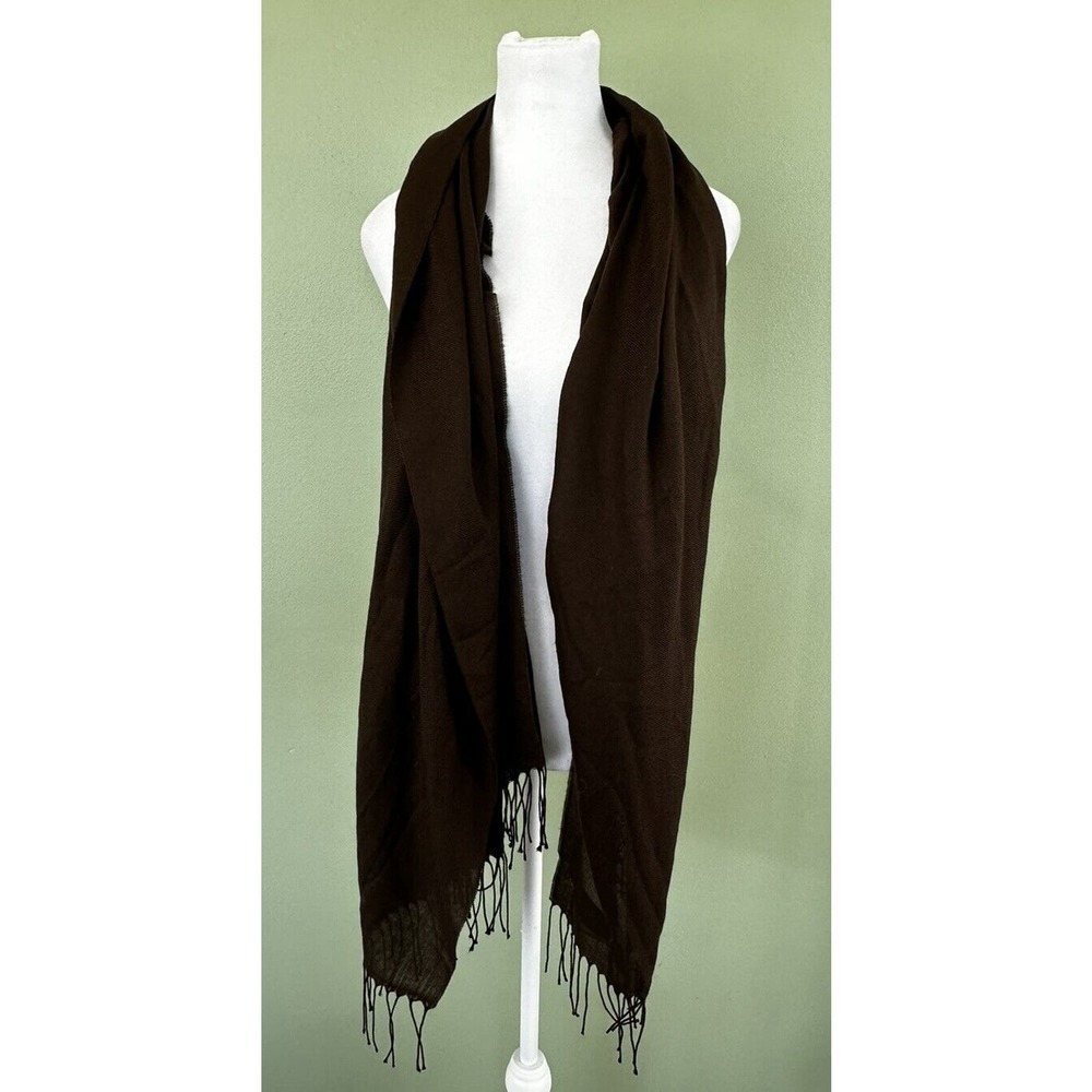 Cashmere Scarf Italy Brown Fringe Long 70”x 29” Classic Fringe Raw Edge Unisex - Picture 1 of 6